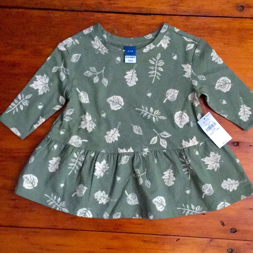 Baby girls dress - green with leaf print